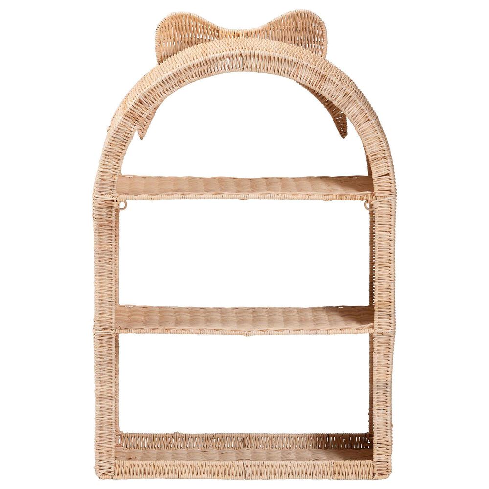 Baxton Studio Creusa 3-Tier Arched Wall Shelf in Natural Brown, , large