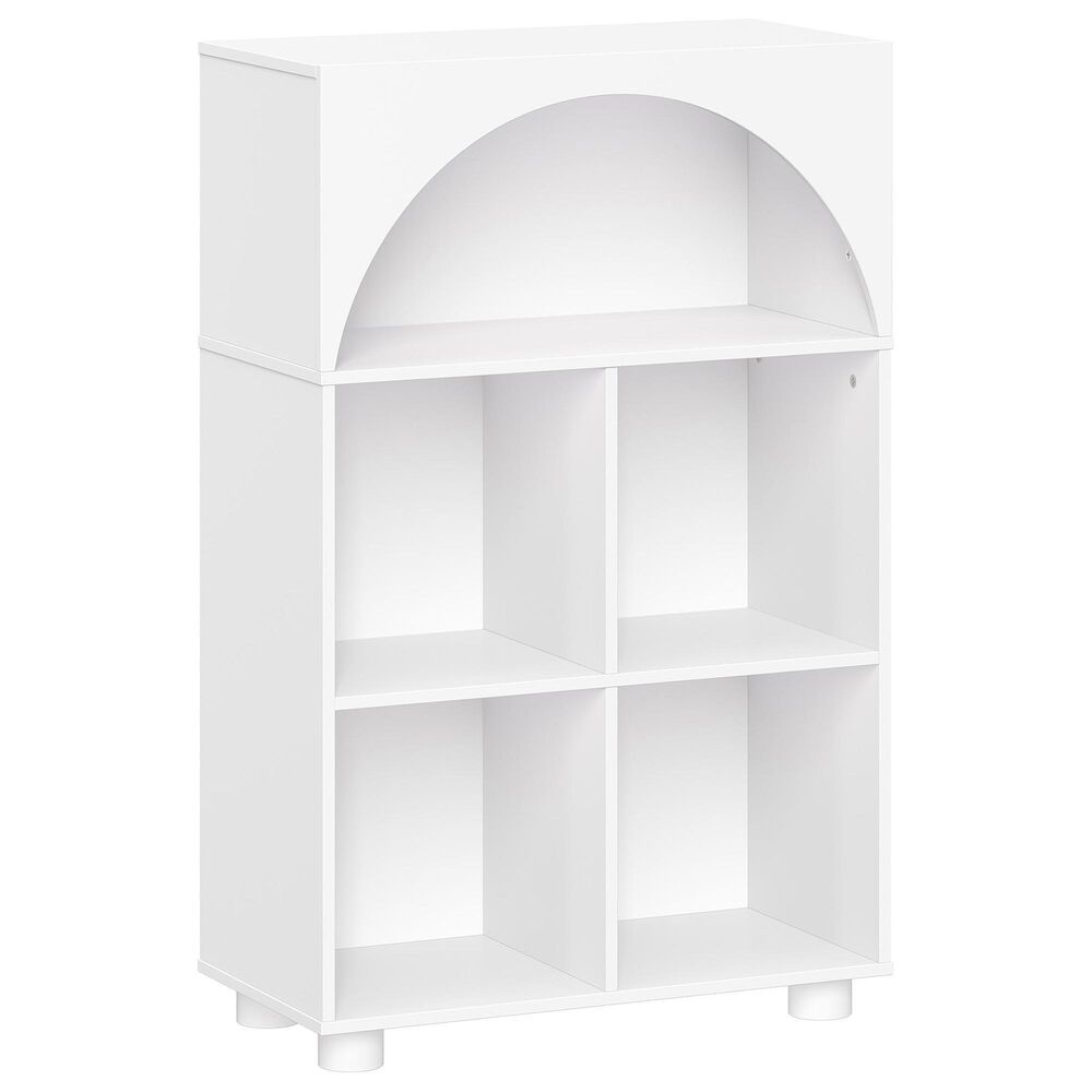 RiverRidge Home Kids Curve Appeal 23" 4-Cubby Bookcase with 2 Gray Bins in White, , large