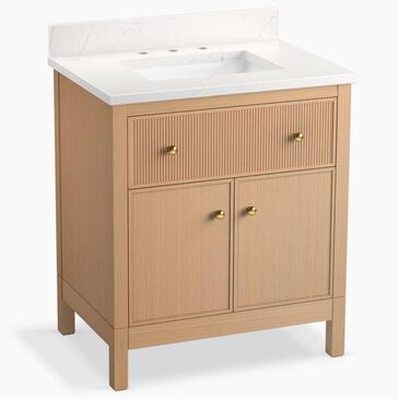 Kohler Malin 30" Single Bathroom Vanity in White Oak with 3 cm White Quartz Top and Rectangular Sink, , large