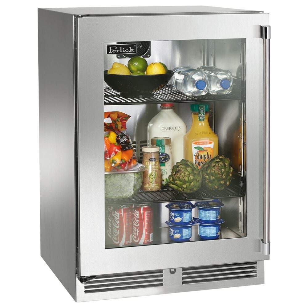 Perlick Outdoor Signature Series 5.2 Cu. Ft Compact Refrigerator with Glass Door and Left Hinge in Panel Ready and Stainless Steel, , large
