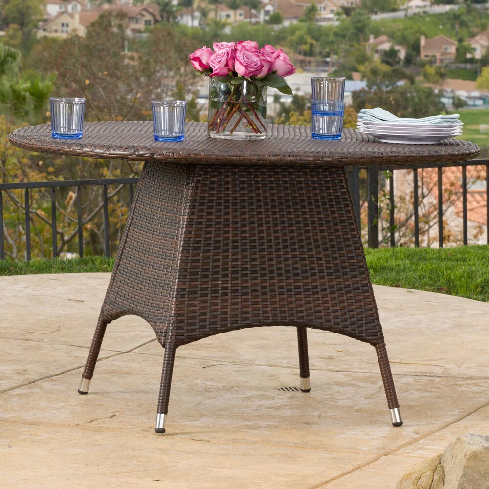 Hearth and Haven Corsica Outdoor Wicker Dining Table with Circular Top, Brown, , large
