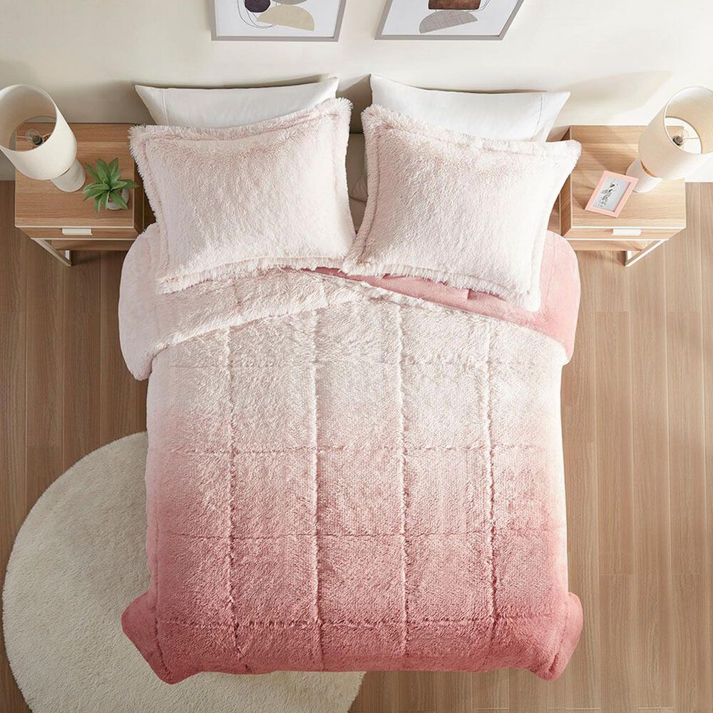 Hampton Park Brielle Ombre 2-Piece Twin/Twin XL Shaggy Long Fur Comforter Mini Set in Blush, , large