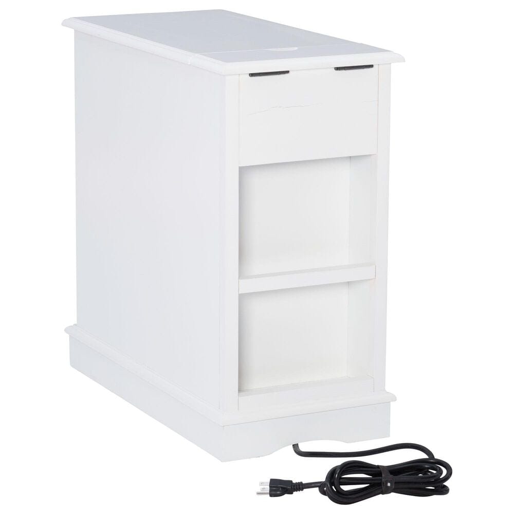 Linon Home Decor Barron Accent Table with USB Charging Station in White, , large