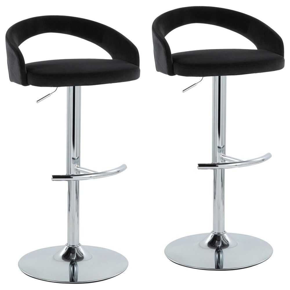 LumiSource Grotto Swivel Adjustable Bar Stool with Black Velvet Upholstery in Chrome (Set of 2), , large
