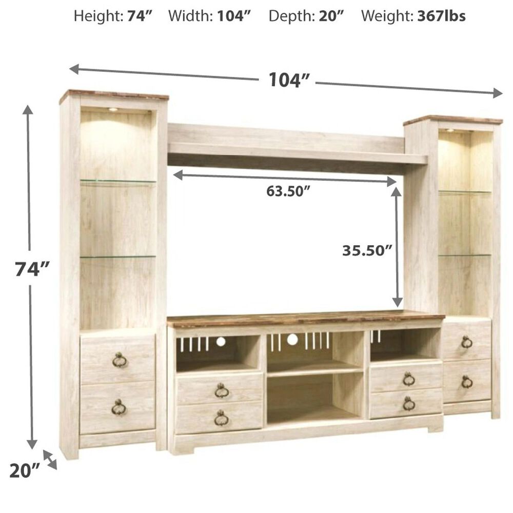 Ashley Willowton 4-Piece Entertainment Center in Whitewash, , large