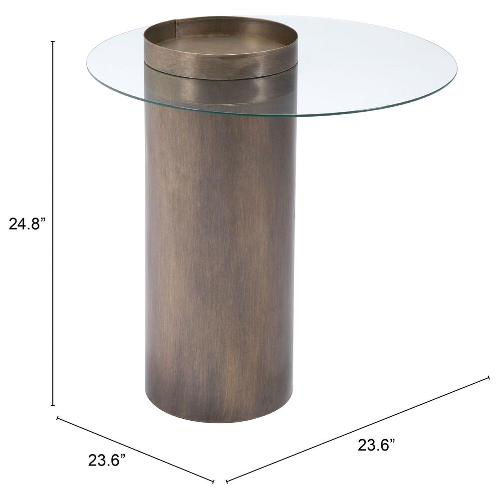 Zuo Modern Emi End Table in Antique Gold and Glass, , large