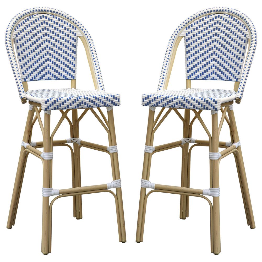 Furniture of America Toby Patio Bar Chair in Navy/White (Set of 2), , large