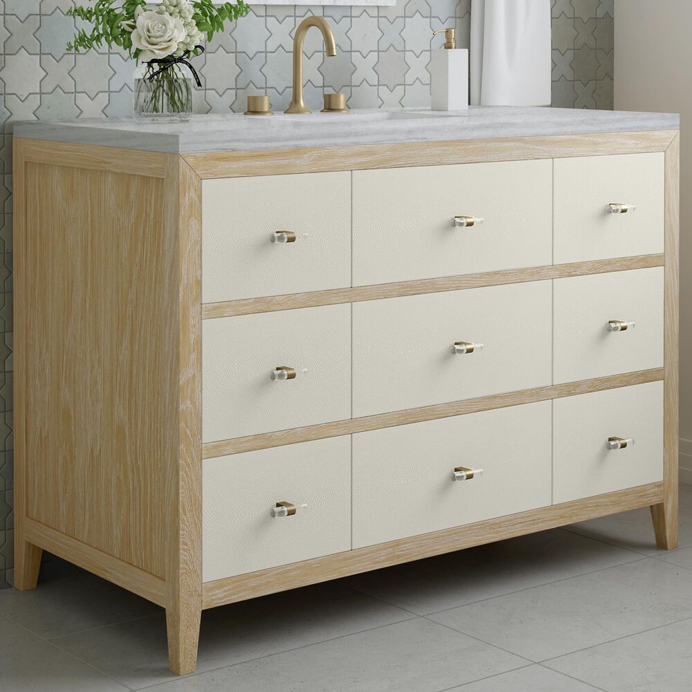 James Martin Vanities Celeste 48&quot; Single Vanity in Sun-washed Oak with Embossed Shagreen and with 3 cm Arctic Fall Solid Surface Top, , large