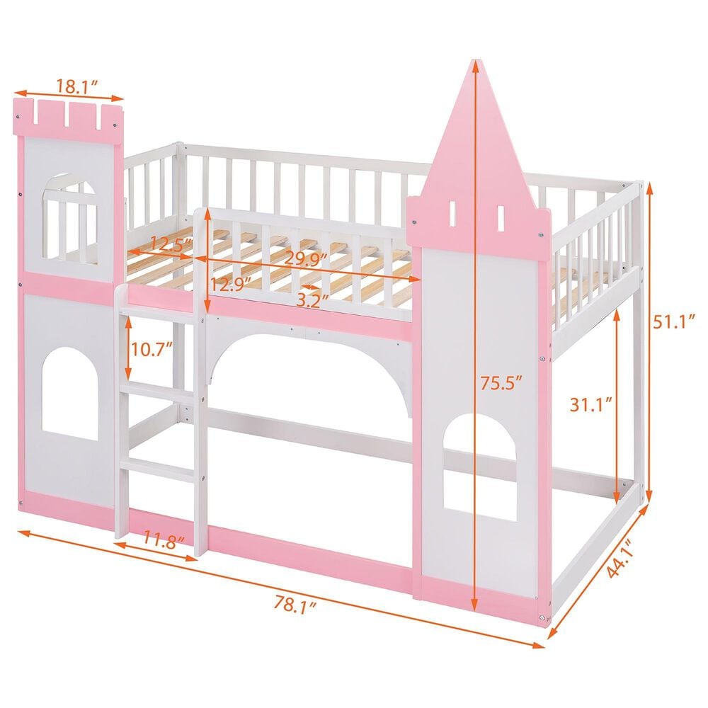 Hearth and Haven Twin over Twin Castle Bunk Bed in Pink, , large
