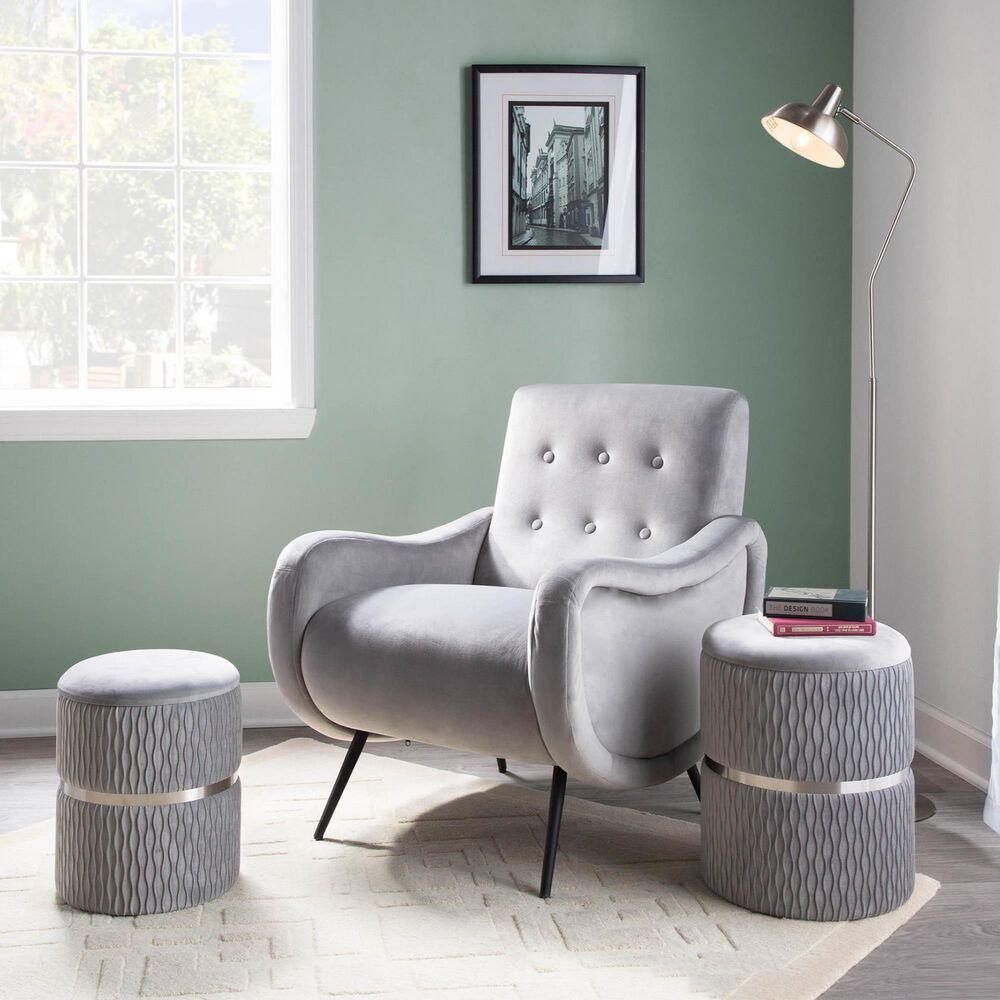 Lumisource Cinch 2-Piece Nesting Ottoman Set in Silver, , large
