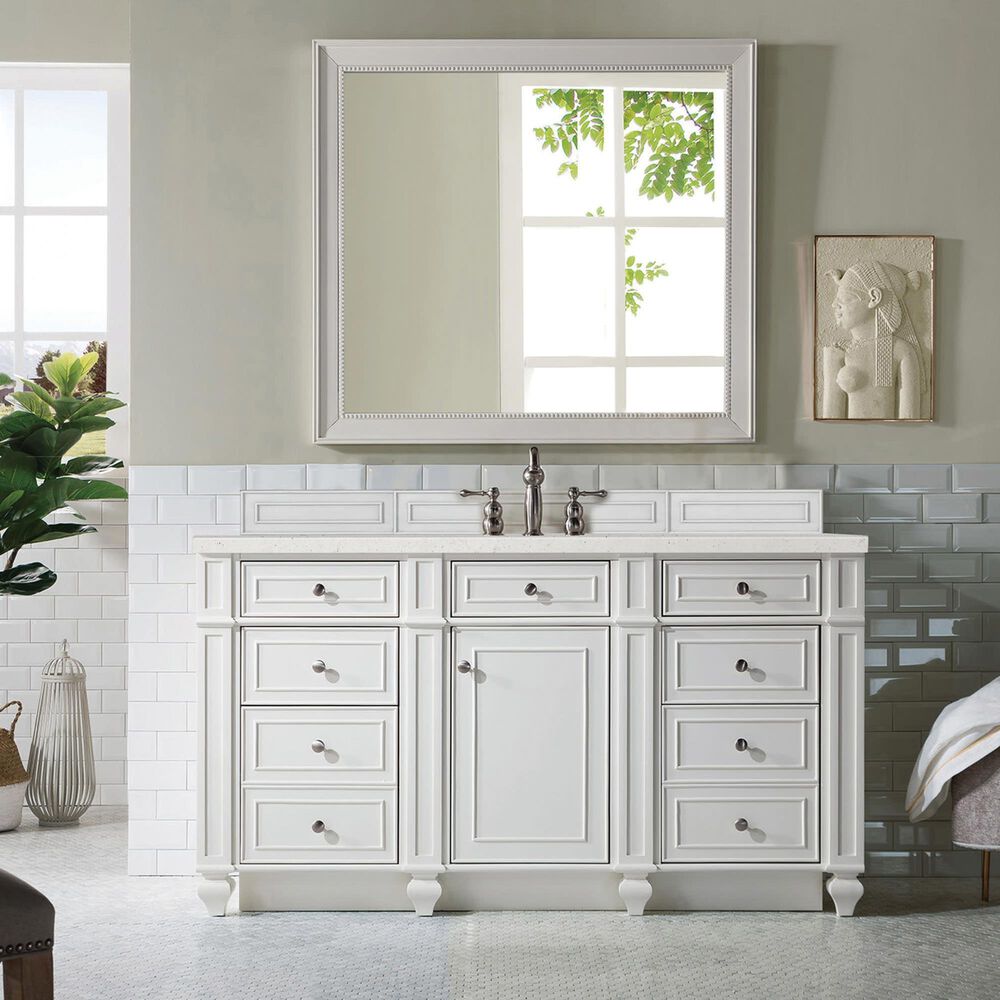 James Martin Vanities Bristol 60" Single Bathroom Vanity in Bright White with 3 cm Lime Delight Quartz Top and Rectangular Sink, , large