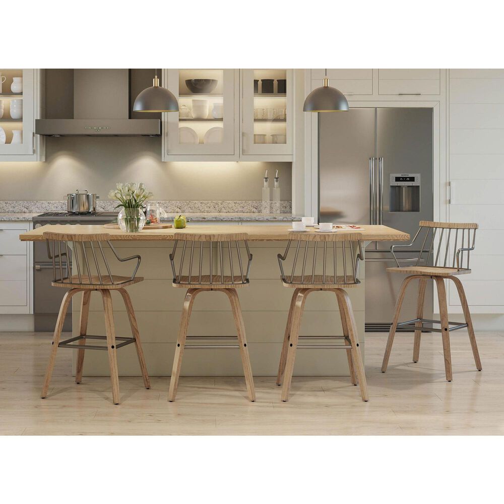 LumiSource Preston Swivel Counter Stool in Whitewashed and Antique Copper, , large
