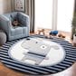 Safavieh Carousel Animals 5"3" Round Navy and Ivory Kids Area Rug, , large