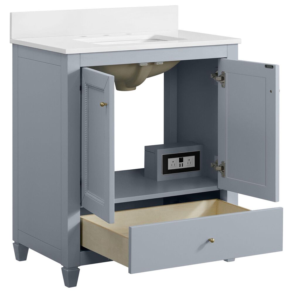 37B Claudine 30" Single Bathroom Vanity in Soft Blue with Glossy White Composite Stone Top and Backsplash, , large