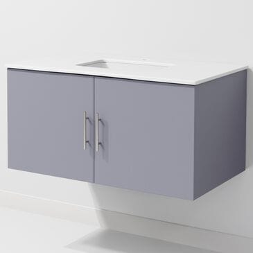 Lexora Home Geneva 36" Single Bathroom Vanity in Dark Grey with 2 cm White Quartz Top and Rectangular Sink, , large