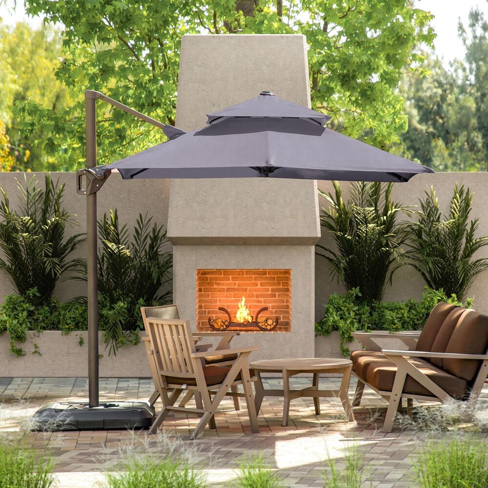 Furniture of America Kiran 8&#39; Crank Lift Double Top Square Patio Umbrella with Base in Gray, , large