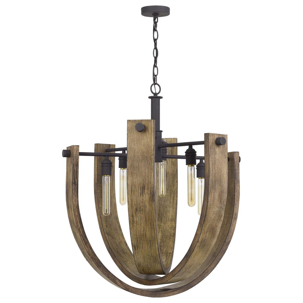 Cal Lighting Padova Chandelier in Light Oak and Iron, , large