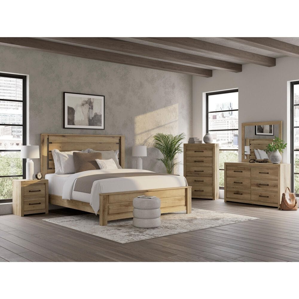 Ashley Brozmont King Panel Platform Bed in Natural Brown, , large