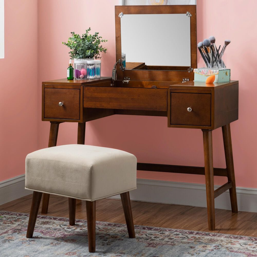 Linon Home Decor Viola Vanity with Stool in Walnut, , large