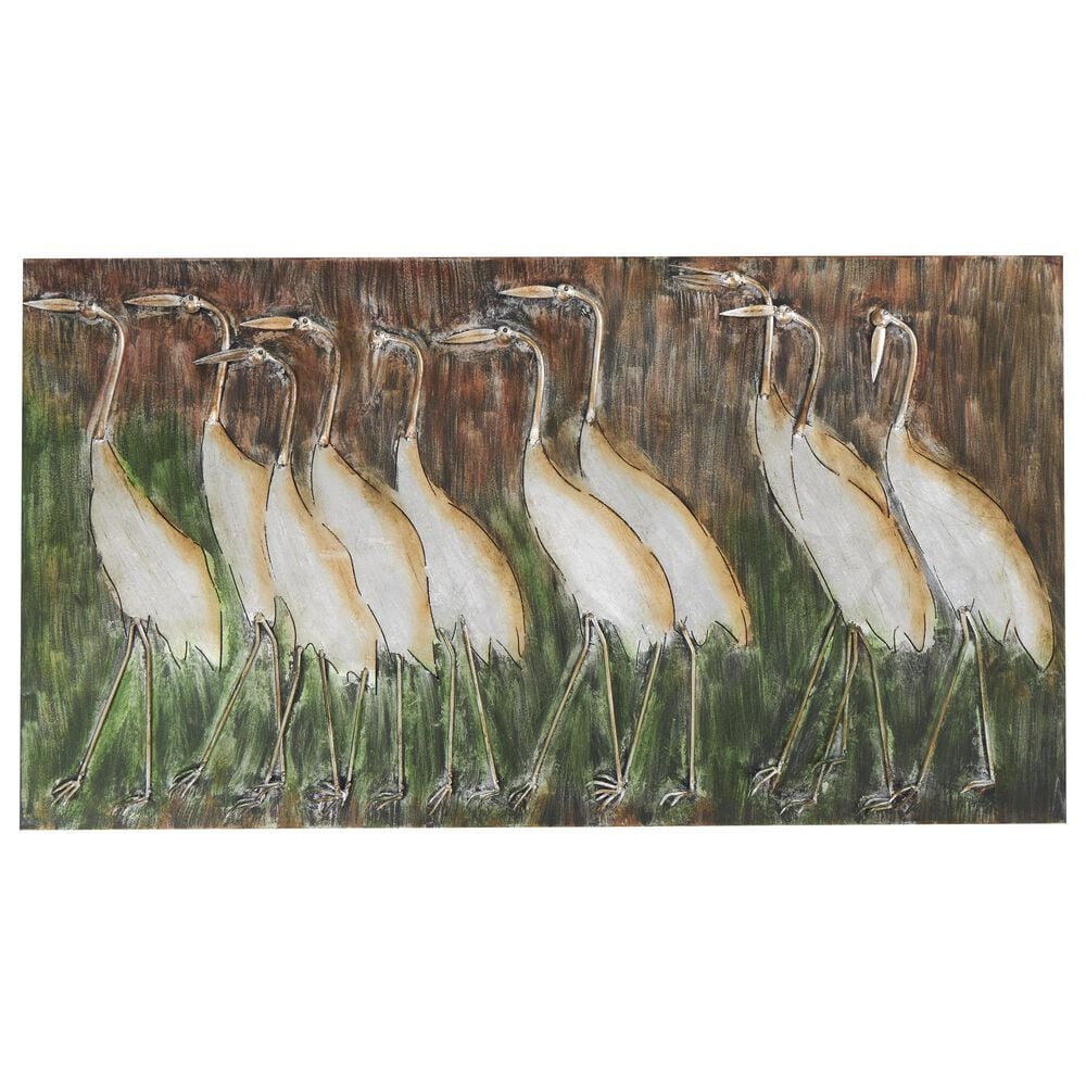 Maple and Jade 24" x 43" Bird Wall Decor in Brown, Ivory, Green and Polished Brass, , large