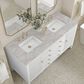 James Martin Vanities Myrrin 60" Double Bathroom Vanity in Bright White with 3 cm Eternal Jasmine Pearl Silestone Top, Rectangular Sinks and FreePower Wireless Charger, , large