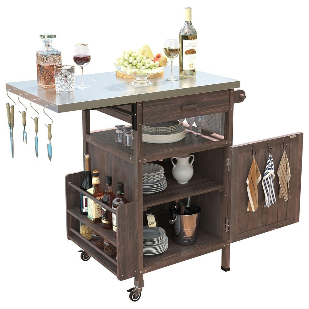 HOMLUX 40.5" Outdoor Kitchen Island with One Drawer in Brown and Stainless Steel, , large