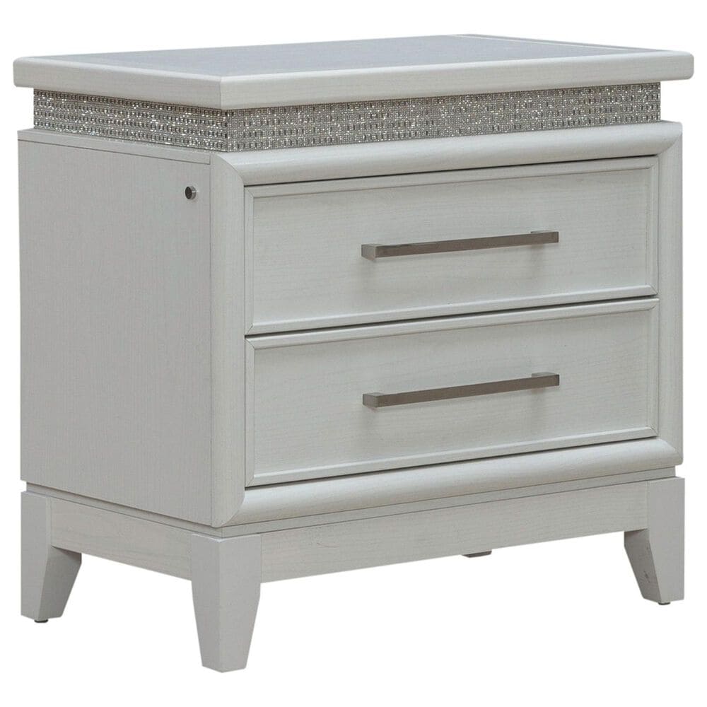 Belle Furnishings Reflections 2-Drawer Nightstand in Pearl White and Rhinestone, , large