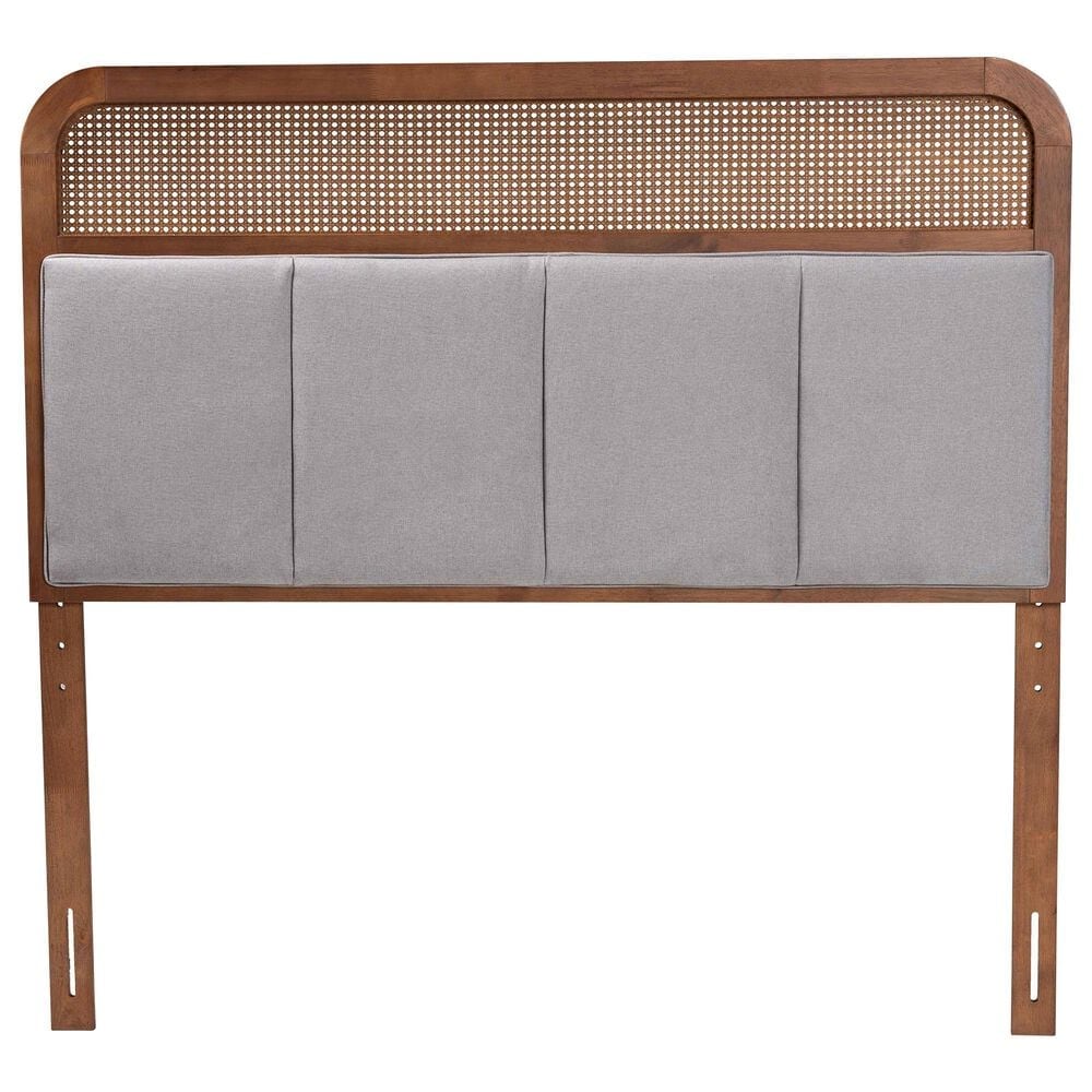 Baxton Studio Esti King Panel Headboard with Light Grey Fabric in Ash Walnut, , large