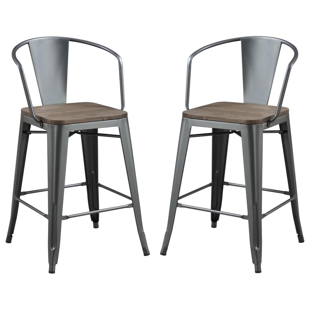 Furniture of America Patterson Counter Height Chair in Dark Bronze and Dark Oak (Set of 2), , large