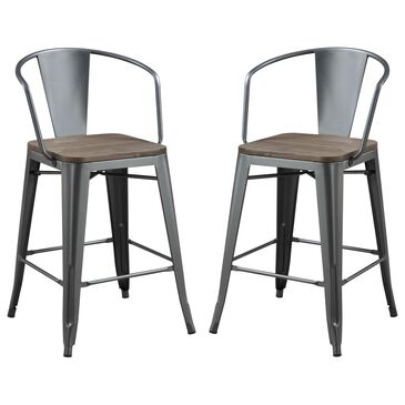 Furniture of America Patterson Counter Height Chair in Dark Bronze and Dark Oak (Set of 2), , large