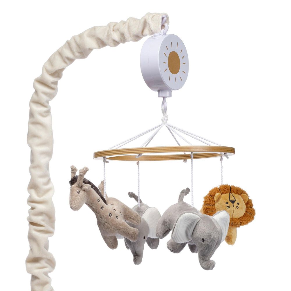 Lambs and Ivy Jungle Adventure Musical Baby Crib Mobile in Gray, Taupe and White, , large