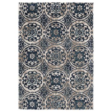 Central Oriental Tulsa Ledyard 5" x 7"3" White Sand and Blue Navy Area Rug, , large