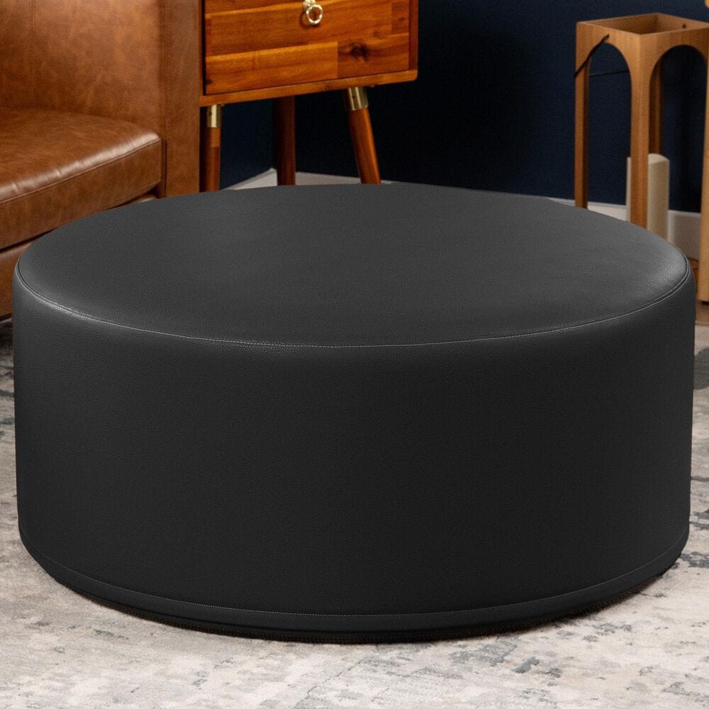 Jaxx Candler Faux Leather Ottoman in Black, , large