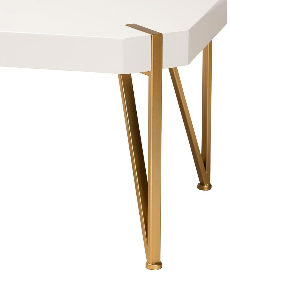 Baxton Studio Kassa Coffee Table in White and Brushed Gold, , large