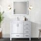 Lexora Home Jacques 36" Left Offset Single Bathroom Vanity in Dark Grey with 2 cm White Quartz Top, Rectangular Sink and 34" Mirror, , large