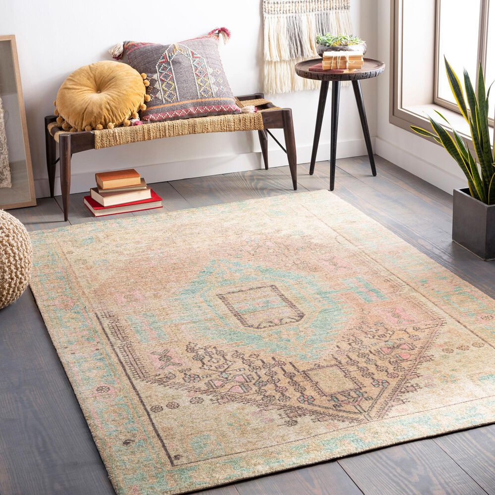 Surya Unique Dusty Pink, Wheat, Charcoal, Peach, Beige, Medium Green and Sage 2'6" x 4' Area Rug, , large