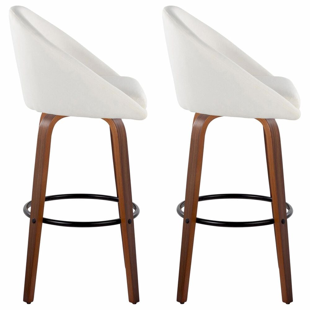 LumiSource Matisse 30" Swivel Barstool with Cream Fabric Upholstery in Walnut and Black (Set of 2), , large
