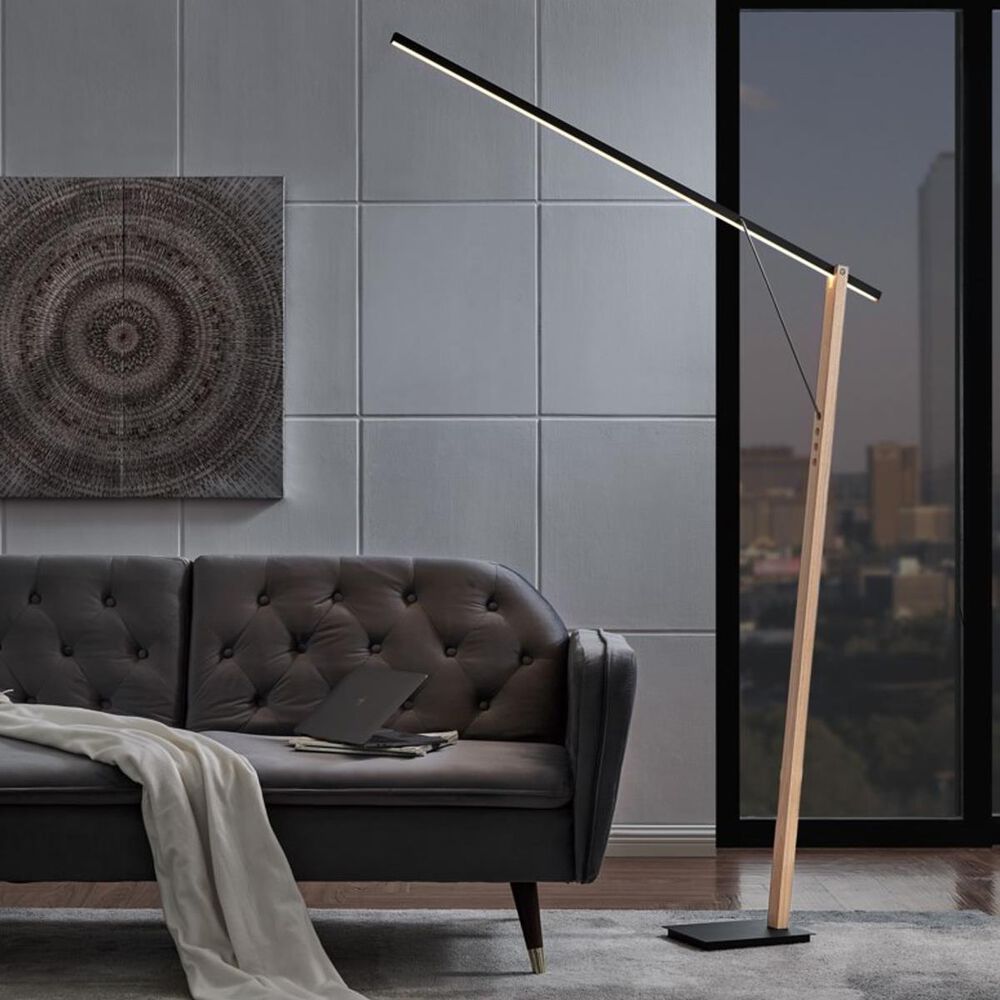 Lite Source LED Floor Lamp in Black and Light Wood, , large
