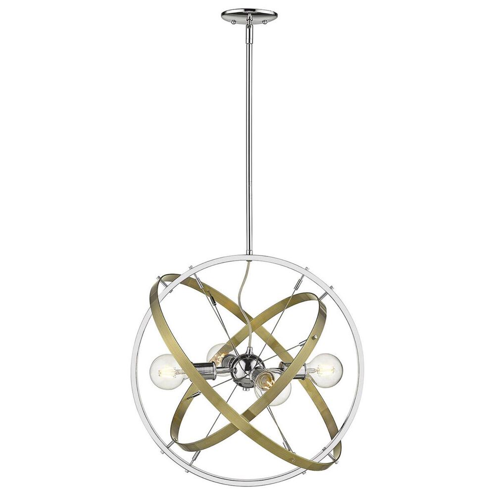 Golden Lighting Atom 4-Light Chandelier in Chrome with Aged Brass Accent Rings, , large