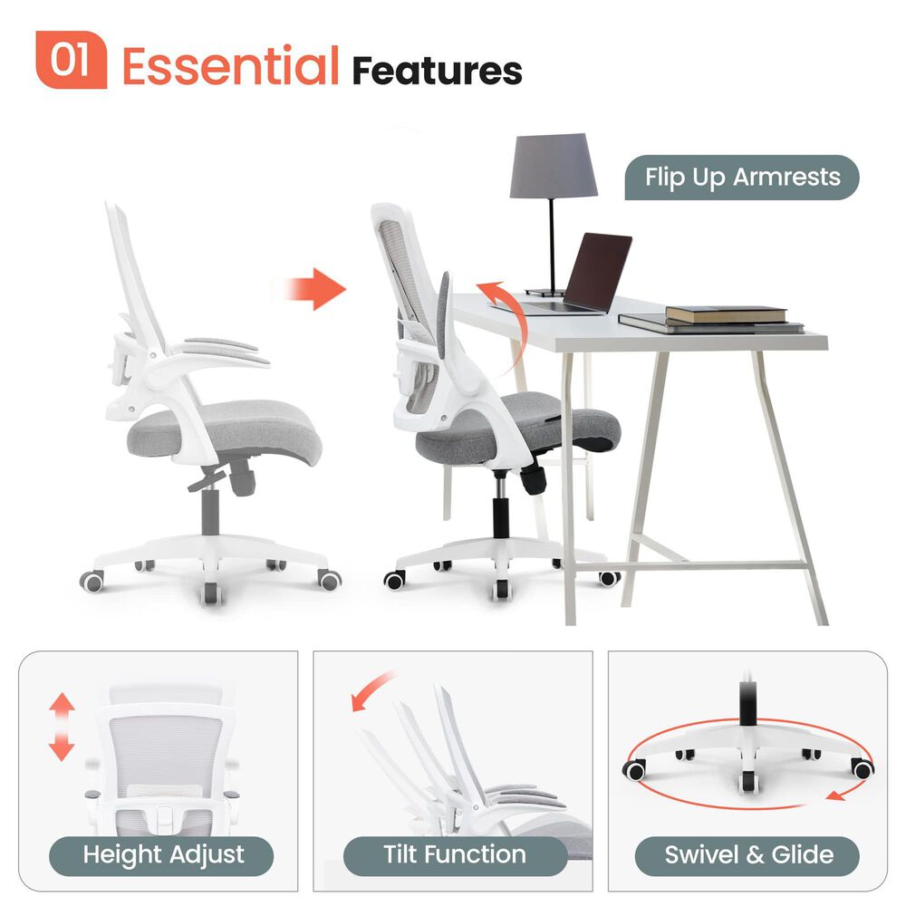 HOMLUX Swivel Ergonomic Office Chair with Headrest Lumbar Support in Gray, , large