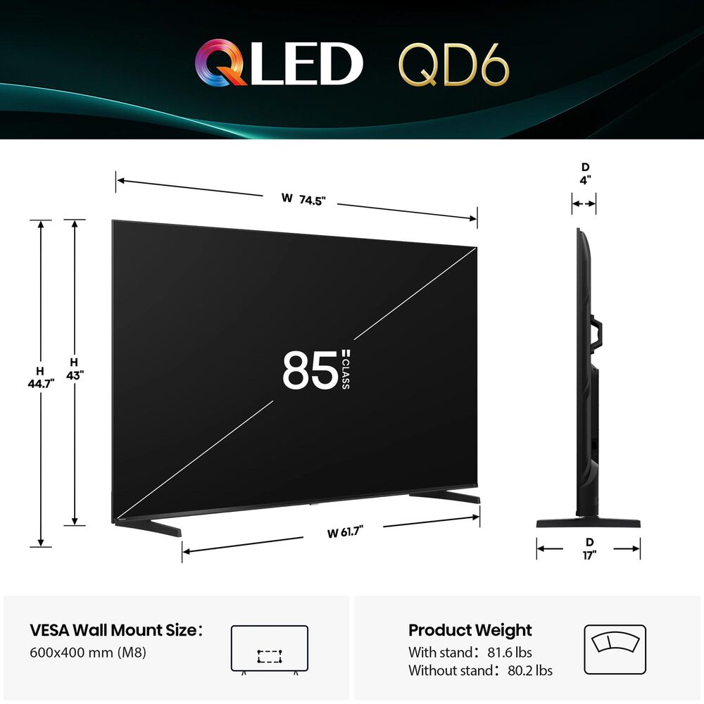 Hisense 85&quot; Class QD6 Series QLED 4K in Black - Smart Fire TV, , large
