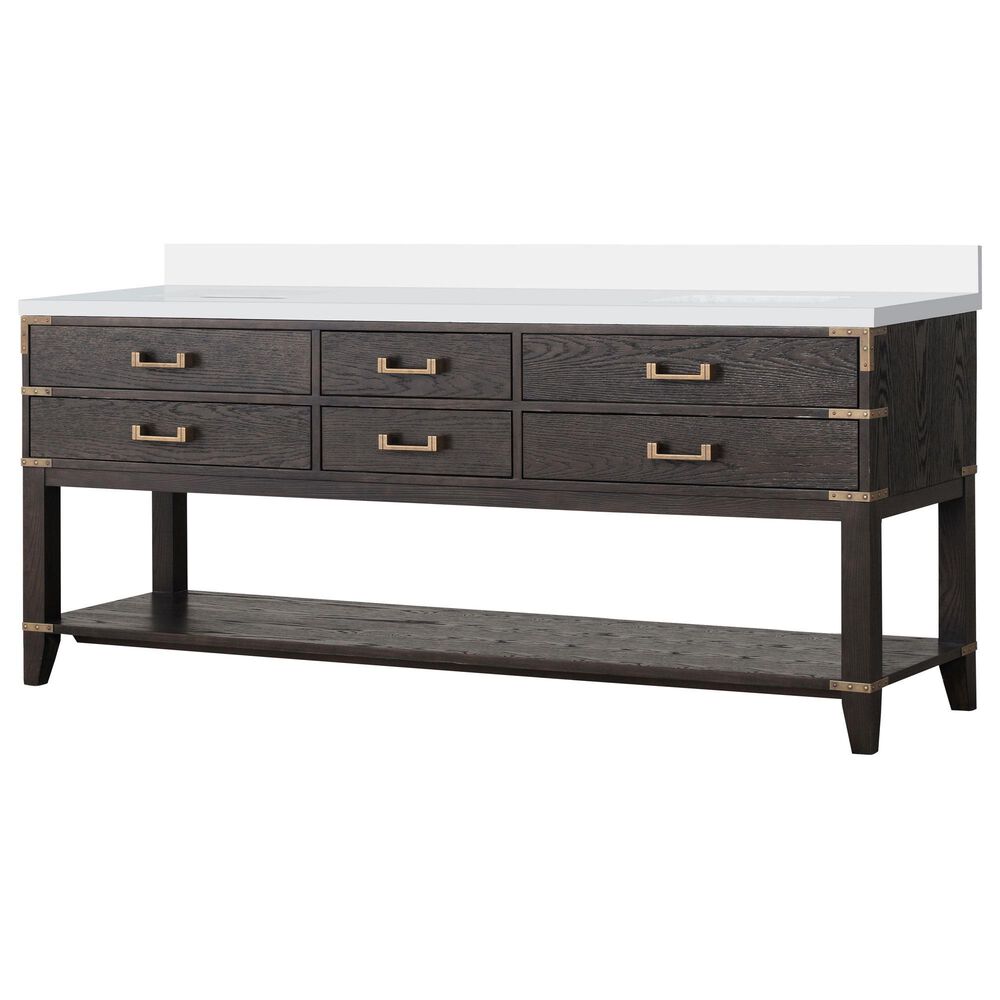 Lexora Home Norwalk 80" Double Bathroom Vanity in Brown Oak with White Cultured Marble Top  and Rectangle Sink, , large