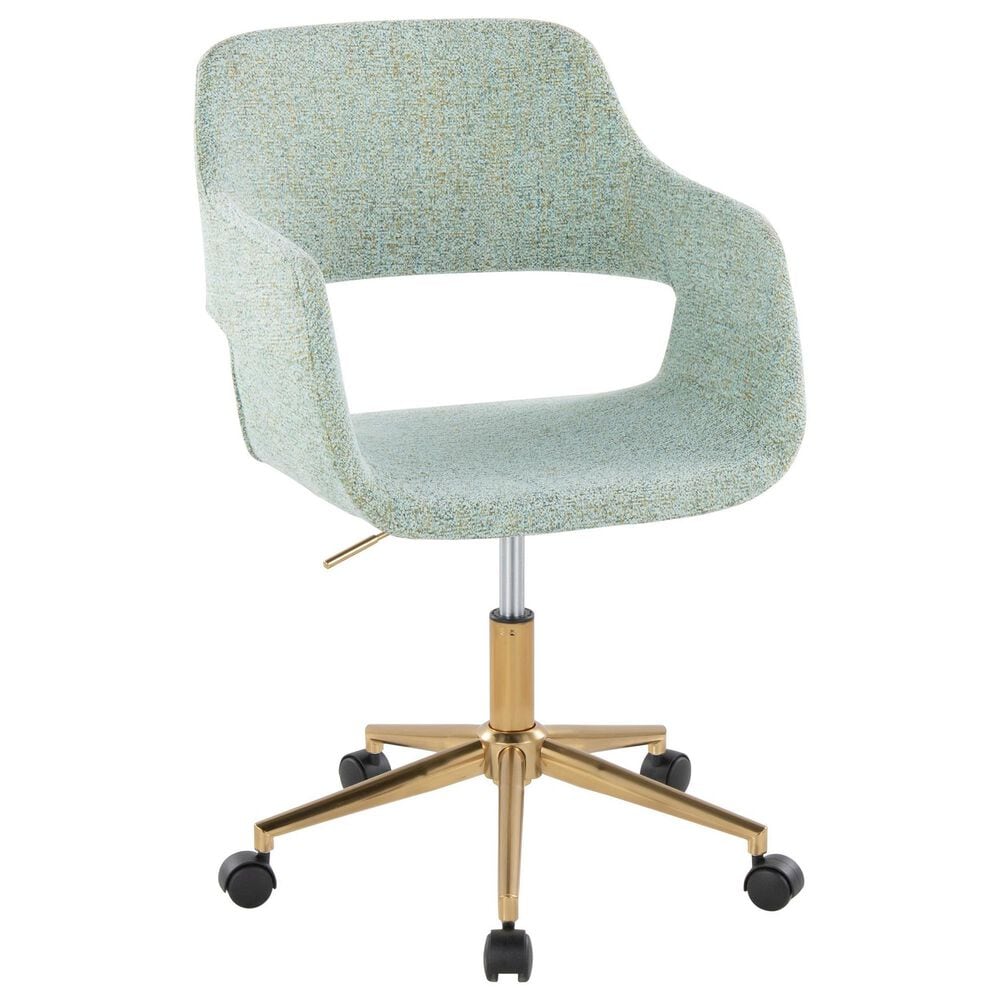 Lumisource Margarite Task Chair with Light Green Fabric Cushion in Gold, , large