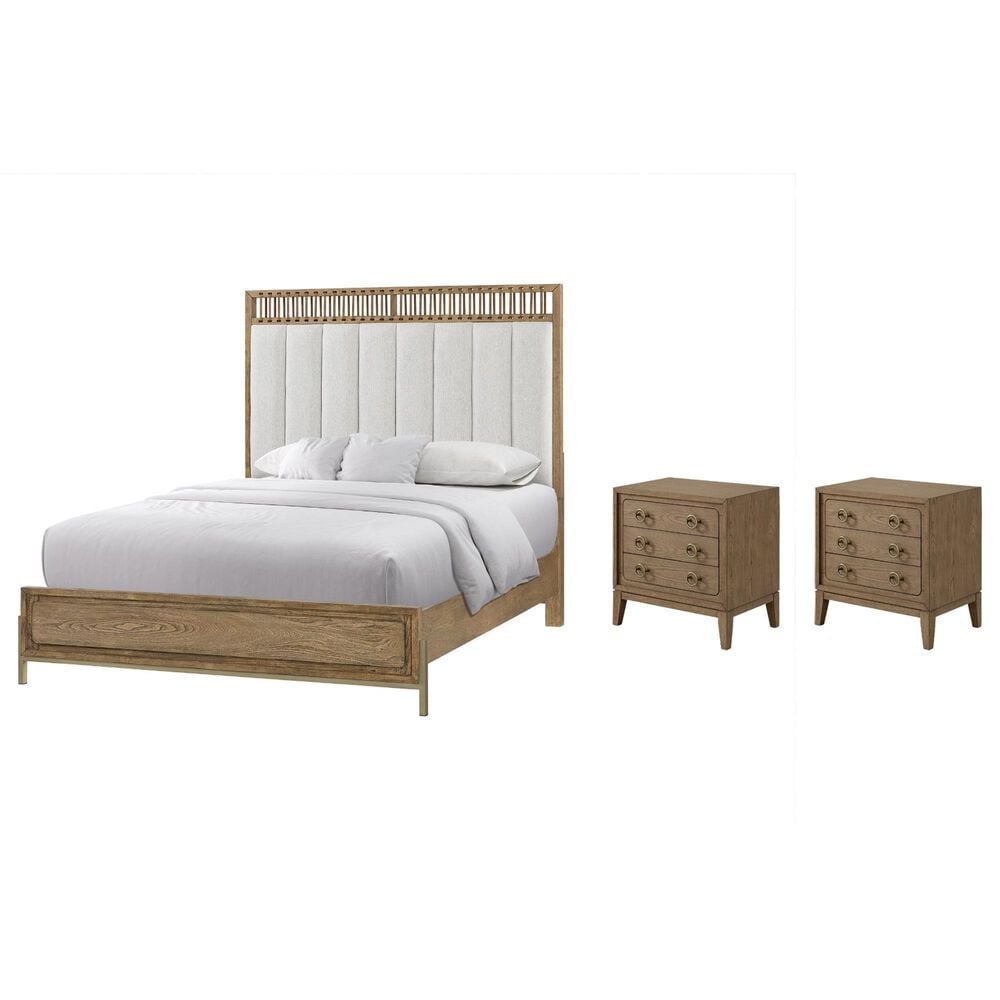 Sterling Timber Elure Queen Upholstered and Strap Panel Bed with 2 Nightstands in Latte, , large