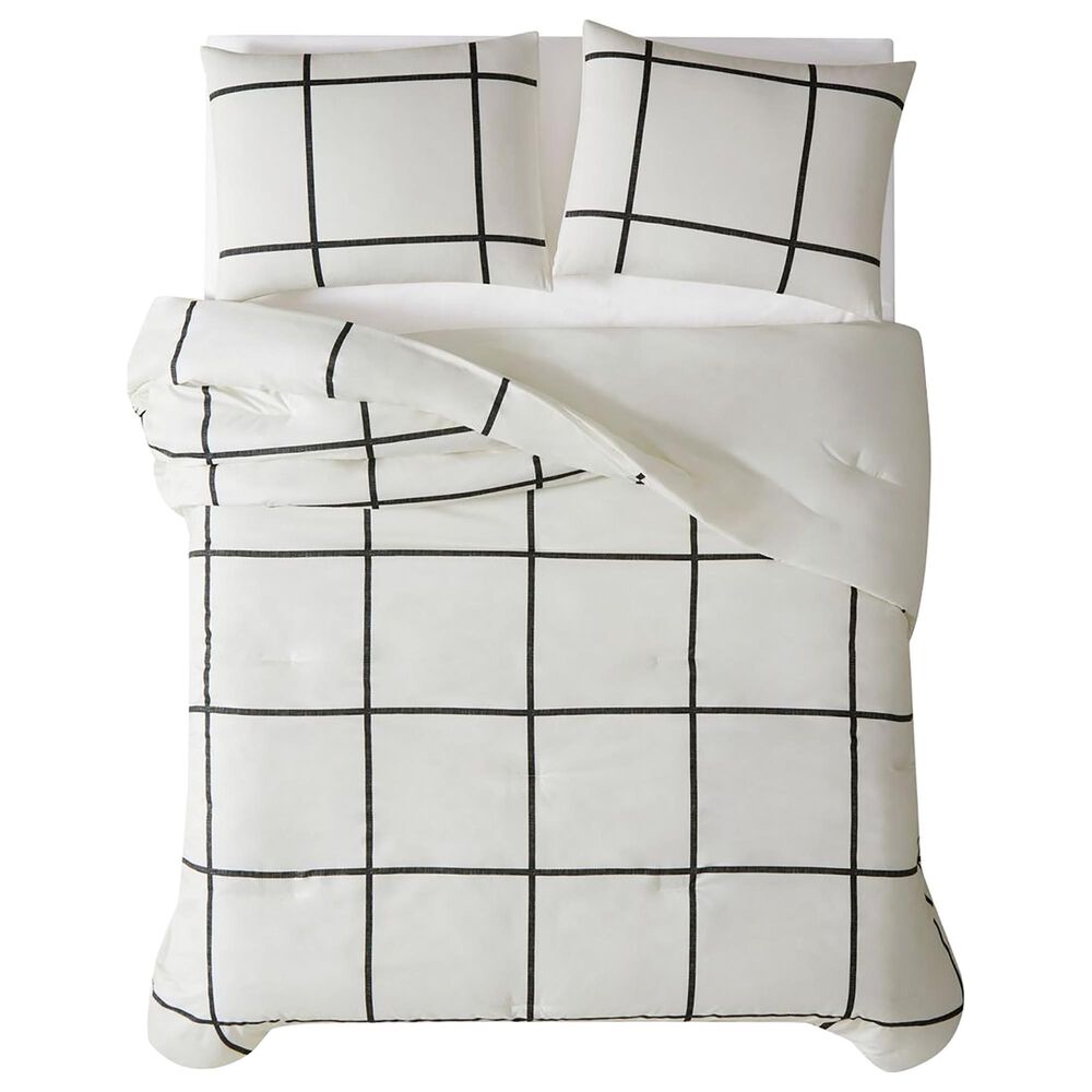 Pem America Truly Soft Windowpane 3-Piece Full/Queen Comforter Set in Ivory/Black, , large