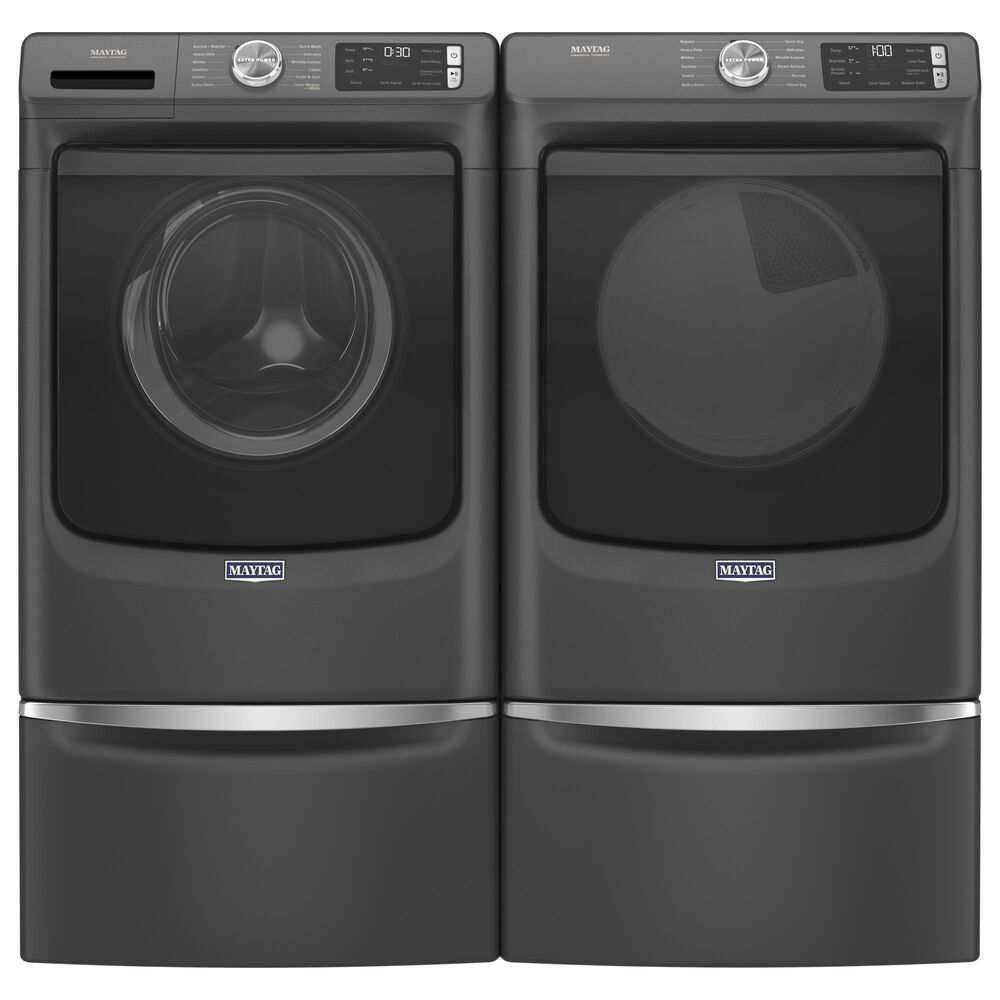 Maytag 4.8 Cu. Ft. Front Load Washer and 7.3 Cu.Ft. Gas Dryer Laundry Pair with Pedestal in Volcano Black, , large