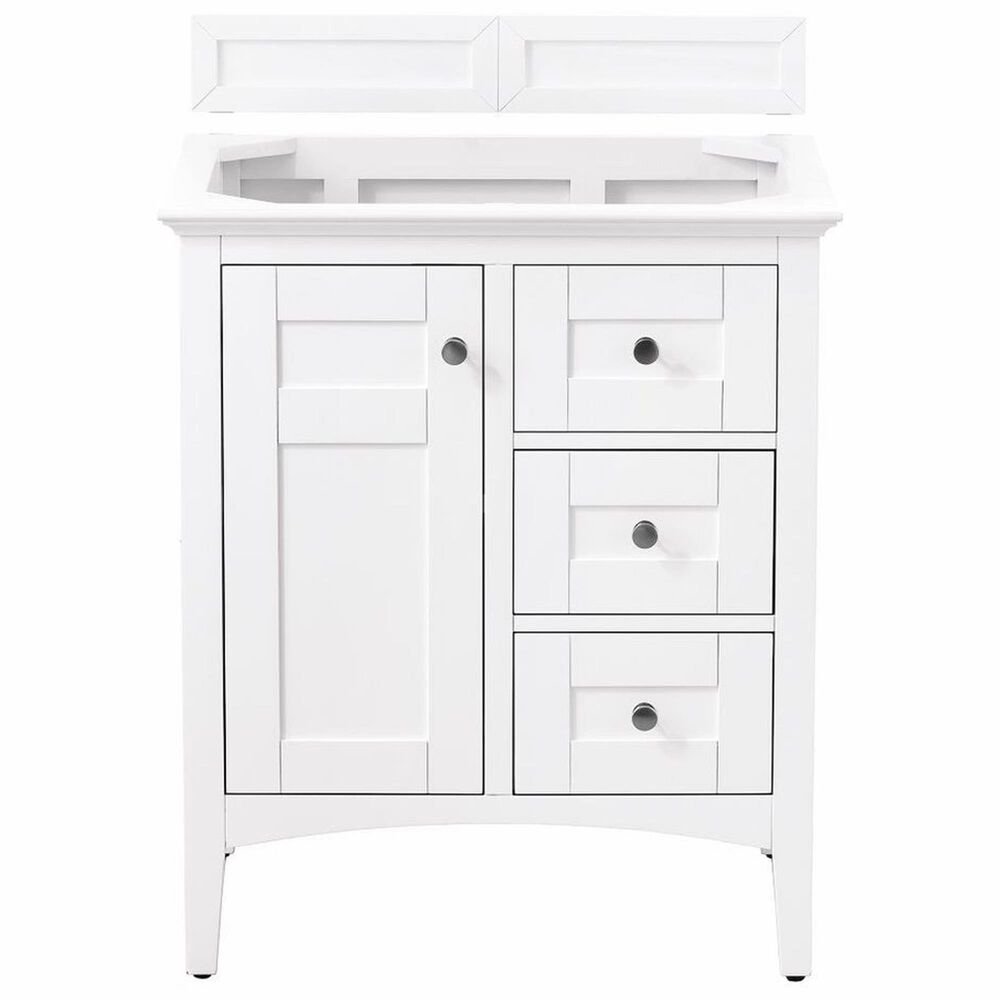 James Martin Vanities Palisades 30&quot; Single Bathroom Vanity in Bright White with 3 cm White Zeus Quartz Top and Rectangular Sink, , large