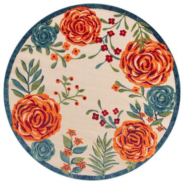 Nourison Aloha ALH32 7"10" Round Ivory and Multicolor Indoor/Outdoor Area Rug, , large