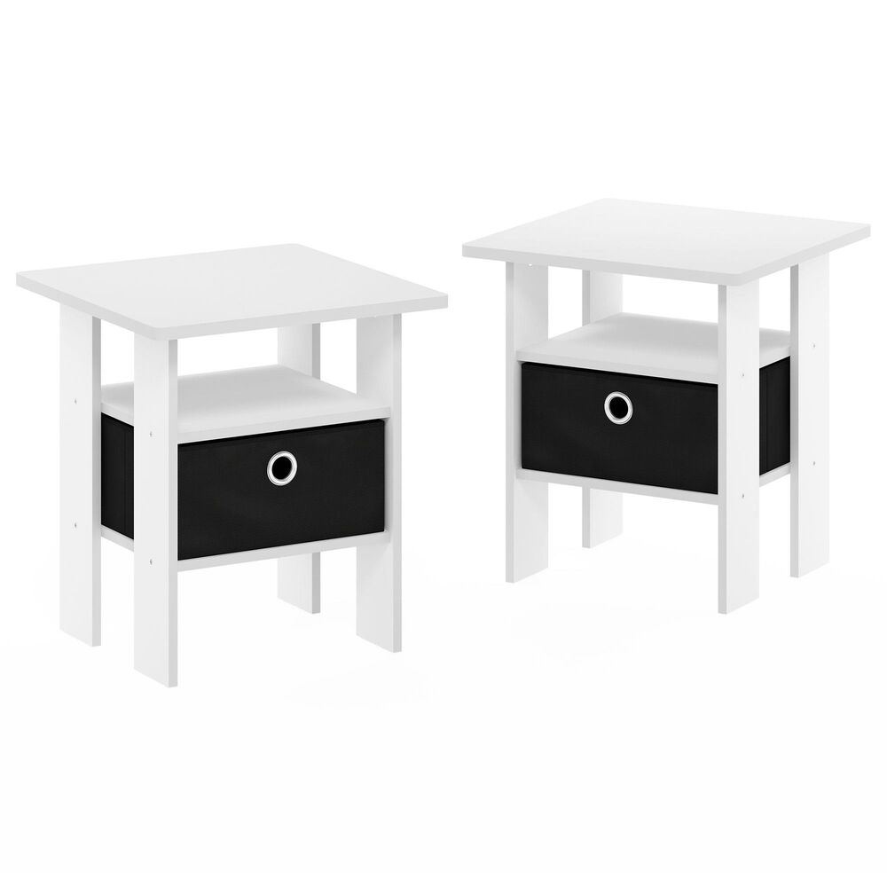 HOMLUX 2-Piece 1-Shelf End Table with Bin Drawer in White, , large
