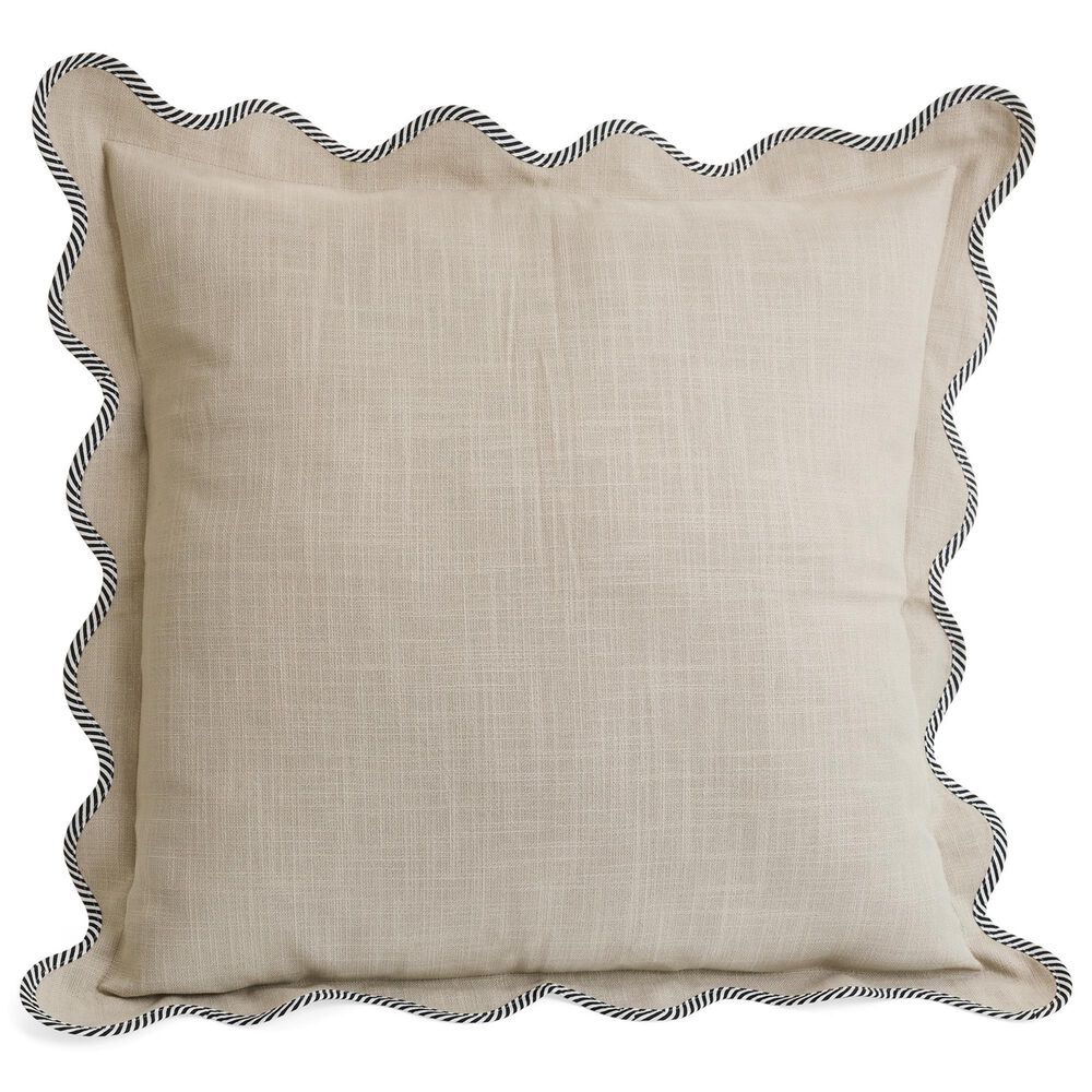 24" x 24" Cotton Throw Pillow with Scallop Edge in Beige, White and Black, , large
